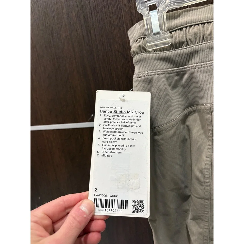 New Lululemon Dance Studio MR Crop Pants Taupe Ribbed Waist Drawstring Sz 2 $138